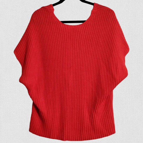 Cabi Ruby Oversized Knit Deep V Short Sleeve Pullover Womens Small #5837‎ Red - Picture 2 of 16